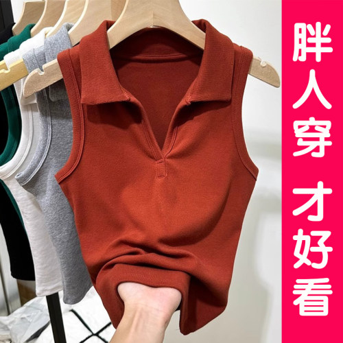 翻领上衣胖mm夏大码Polo领吊带