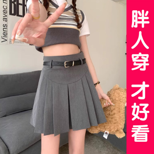 高腰a字裙大码百褶裙短裙女夏季