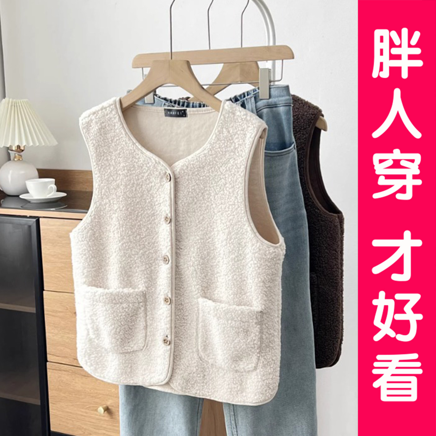 大码羊羔绒秋冬季新款宽松休闲马甲背心外套胖mm女款无袖马夹上衣,女装/女士精品,马夹,淘宝优惠券,粉丝福利购,淘宝优惠卷