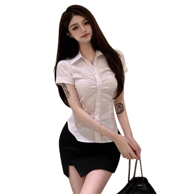 大码制服职业装短袖衬衫套装短裙