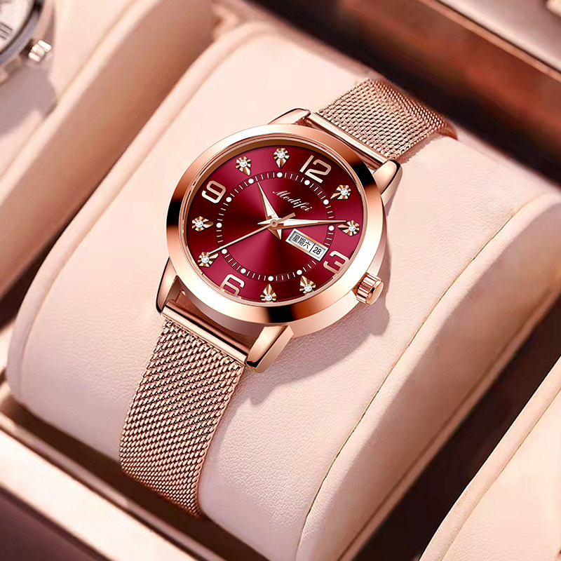 时尚女士手表轻奢小众休闲百搭精致潮流简约森系高档夜光防水品牌