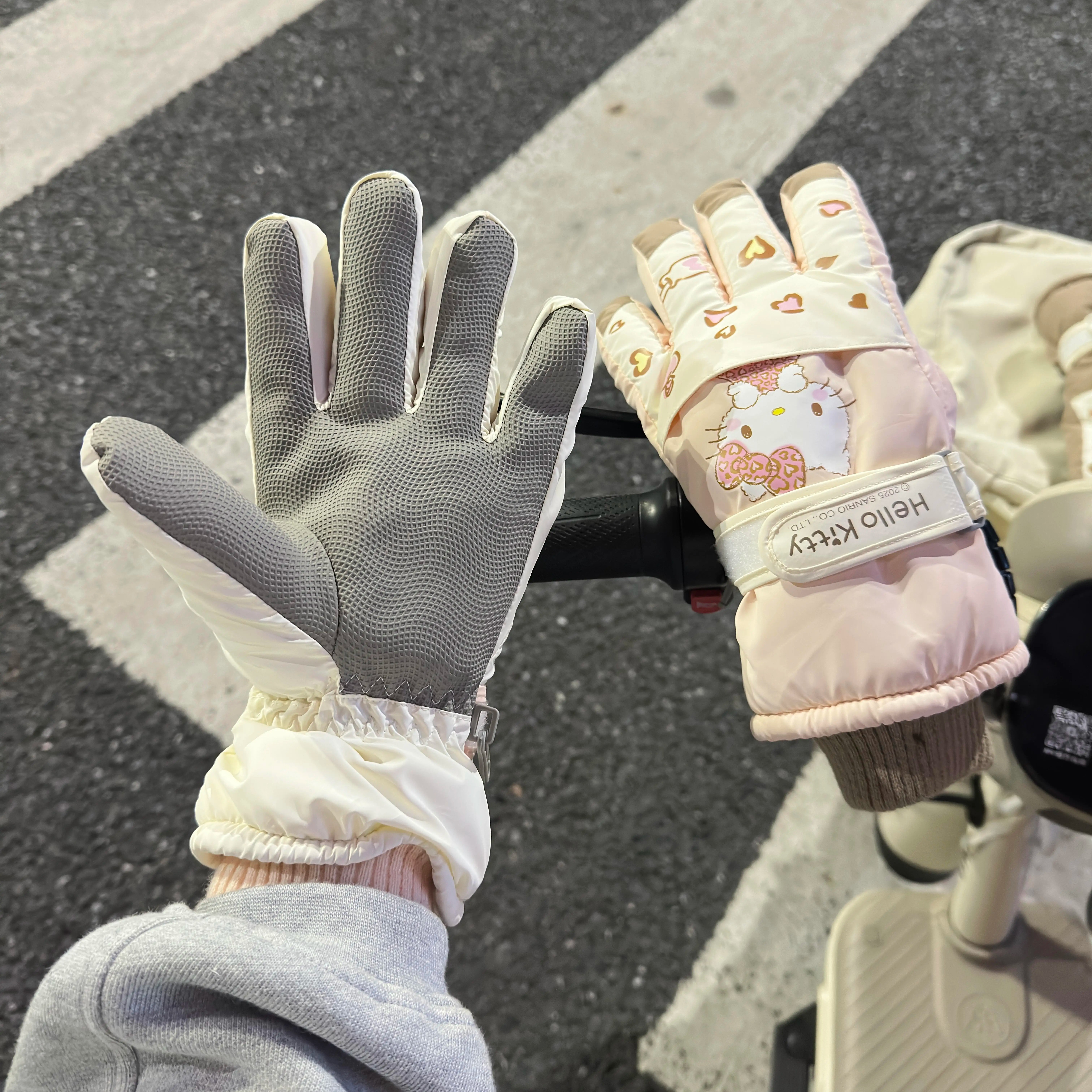 可爱卡通kt猫手套冬季女加绒加厚防寒保暖户外骑车防风防滑手套潮