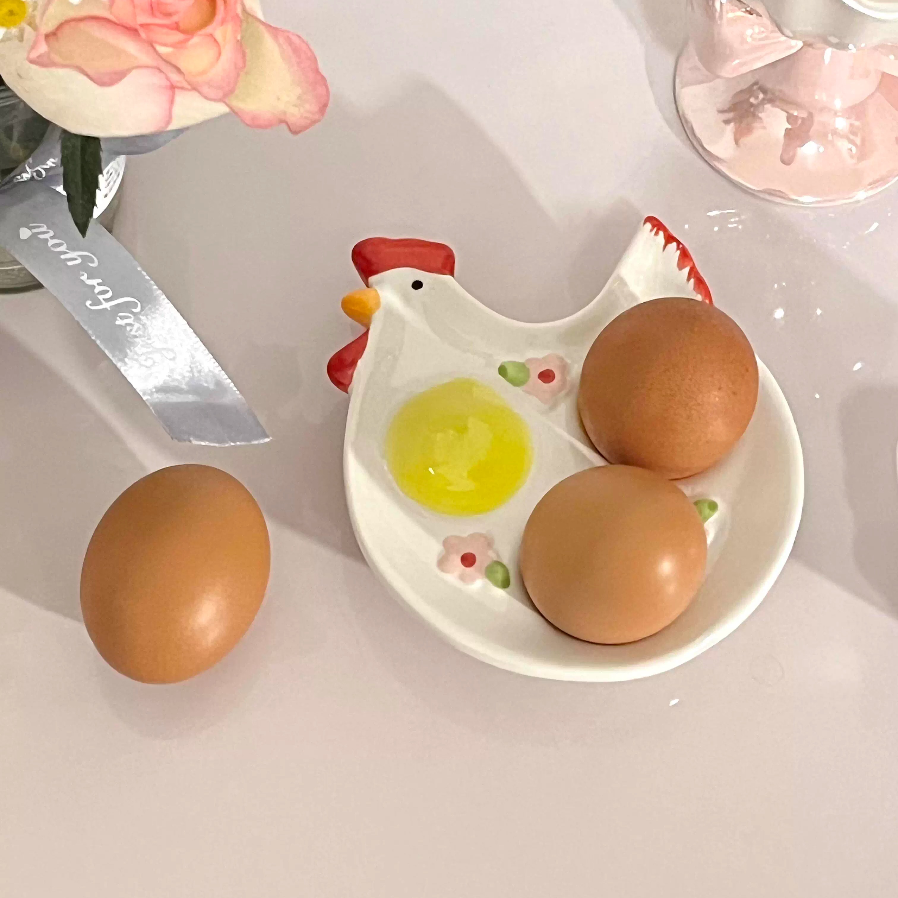 鸡蛋盘子太可爱噜陶瓷的质感好好