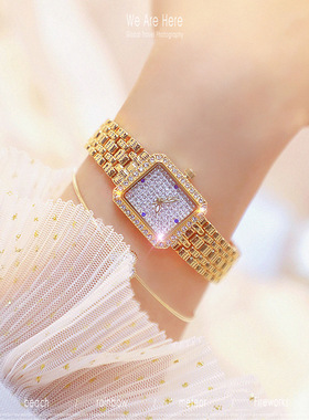 2023年新款正品BS女士手表满天星时尚防水满钻方形小巧轻奢石英表