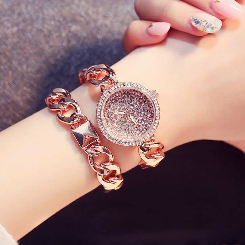 2026年新款手表女士正品品牌玫瑰金链条款时尚潮流防水石英满钻手