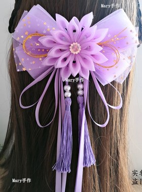 小女孩礼服头饰儿童蝴蝶结长飘带发夹古装汉服配饰女童头花发饰品