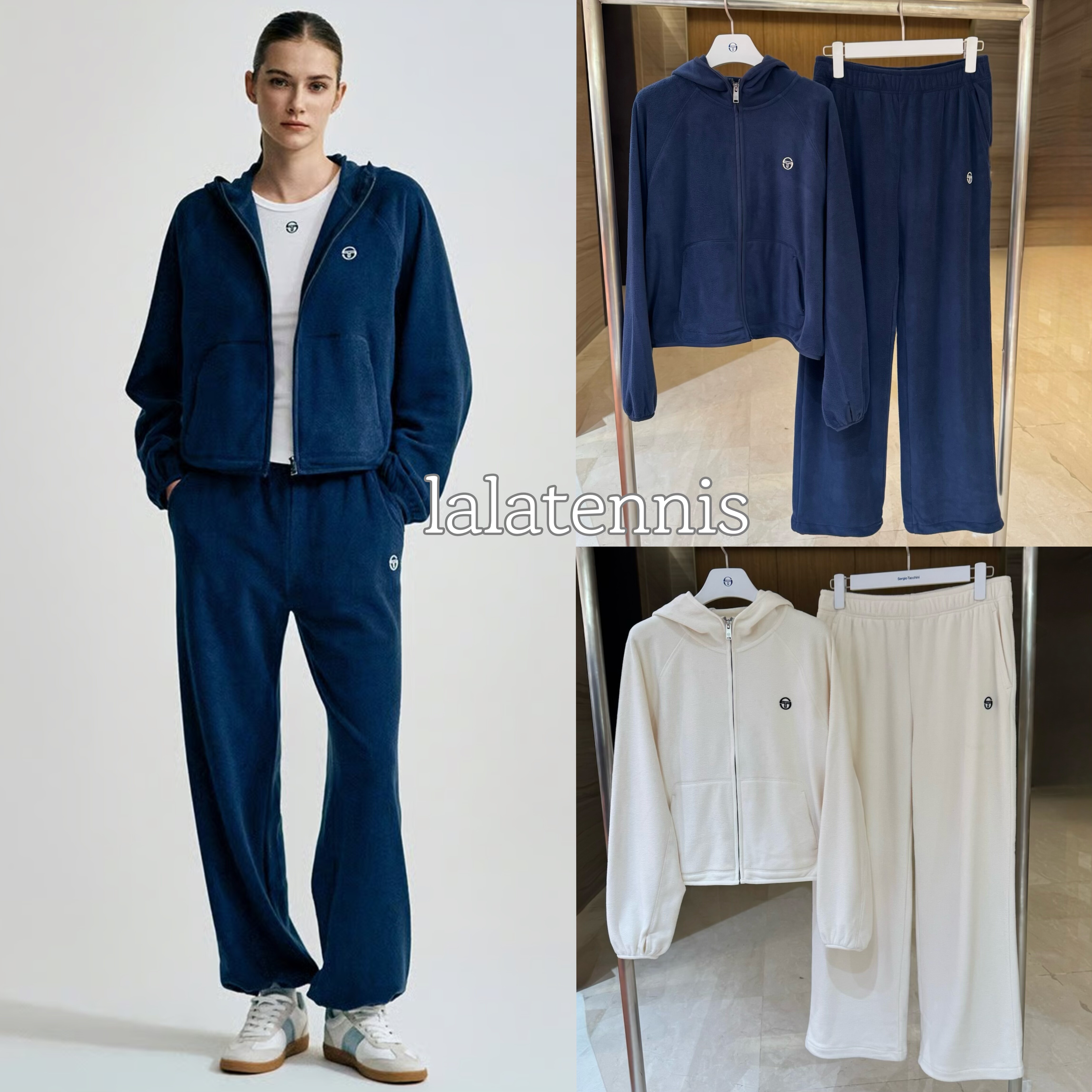 韩代｜SergioTacchini女士抓绒保暖连帽拉链外套长裤套装｜25秋冬