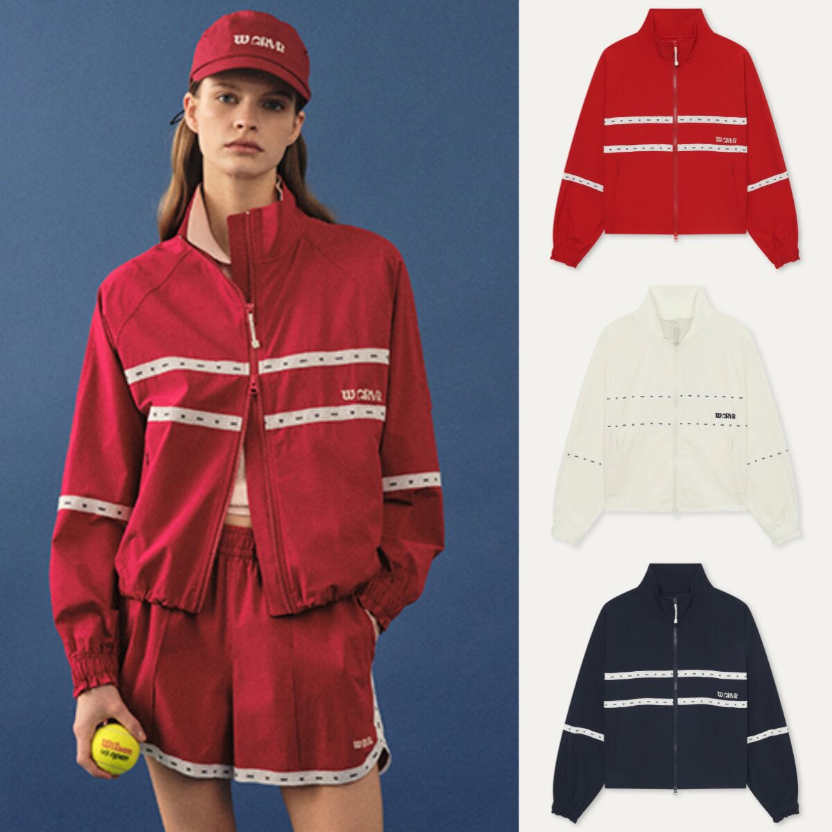 韩代Wilson x GROVE网球高弹双向拉链短款外套&梭织短裤&宽松长裤