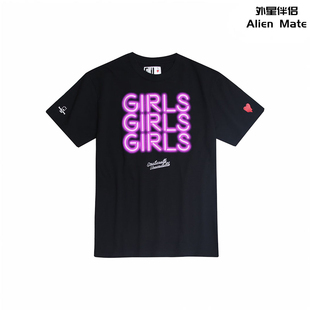 外星伴侣EU x HGW联名款GIRLS印花霓虹灯陈冠希溶解心情侣短袖T恤