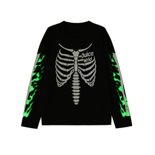 骨架印花3M反光火焰长袖 25FW新款 T恤 WRLD 外星伴侣Juice