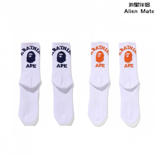 外星伴侣BAPE猿人头系列 College Socks徽标猿人中长筒袜男女四季