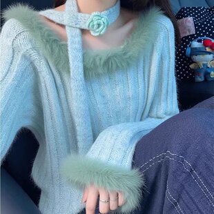 上架72小时有货-毛领软糯针织衫女款2025秋冬新款慵懒高级感毛衣