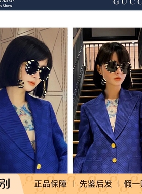 正品倪妮同款GUCCI墨镜女圆形可拆卸耳坠吊链GG0726S古驰太阳镜