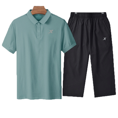 特步运动套装男中老年爸爸夏装