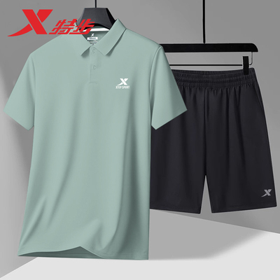 特步运动套装男官方旗舰店正品潮流夏季速干polo短袖五分裤休闲服