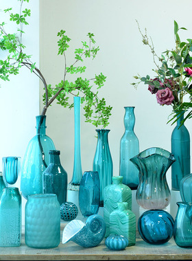 海曼尼简约透明玻璃花瓶手工水培家居客厅插花摆件装饰艺品1003