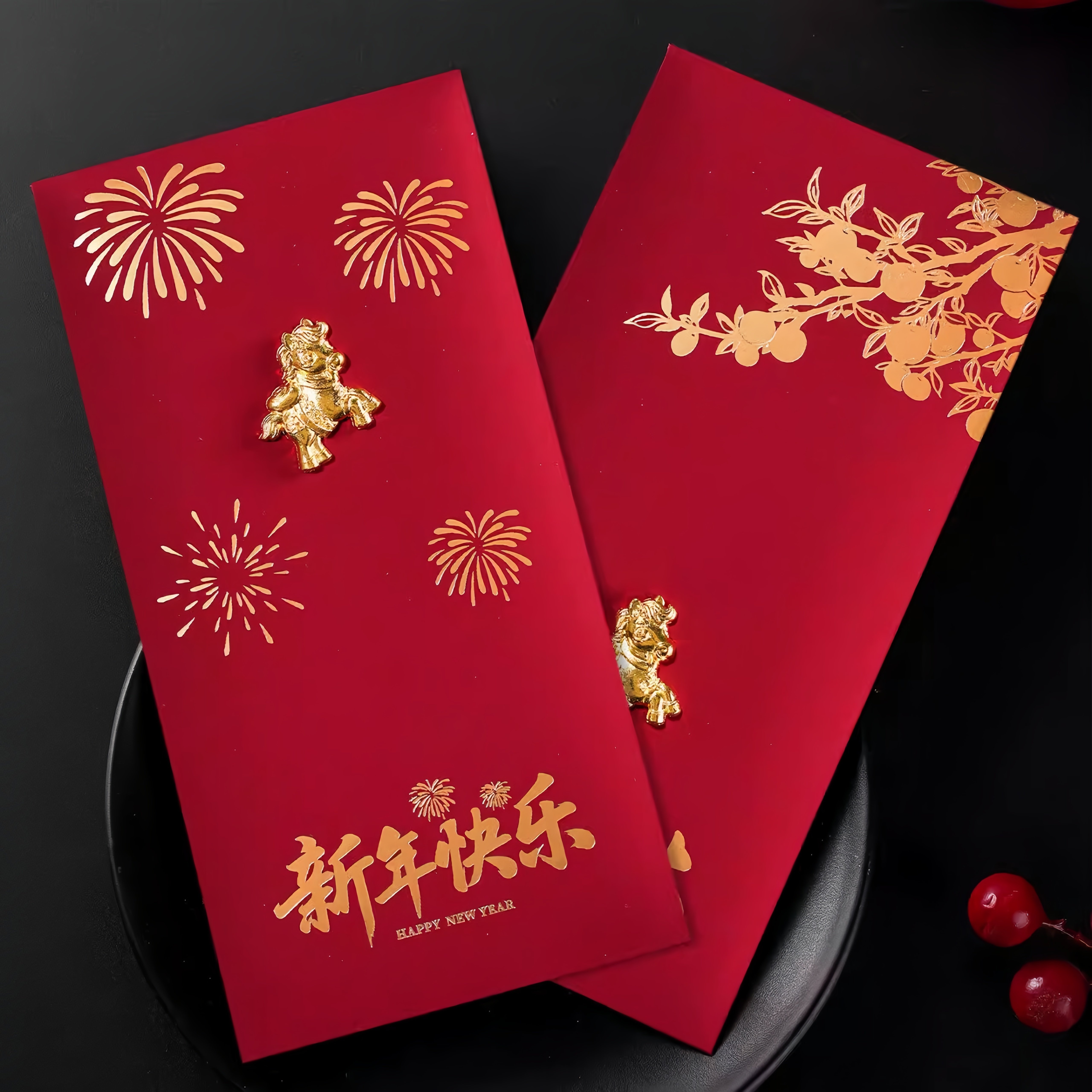 新年快乐马年红包定制过年利是封春节高档手工金属装饰小孩压岁钱