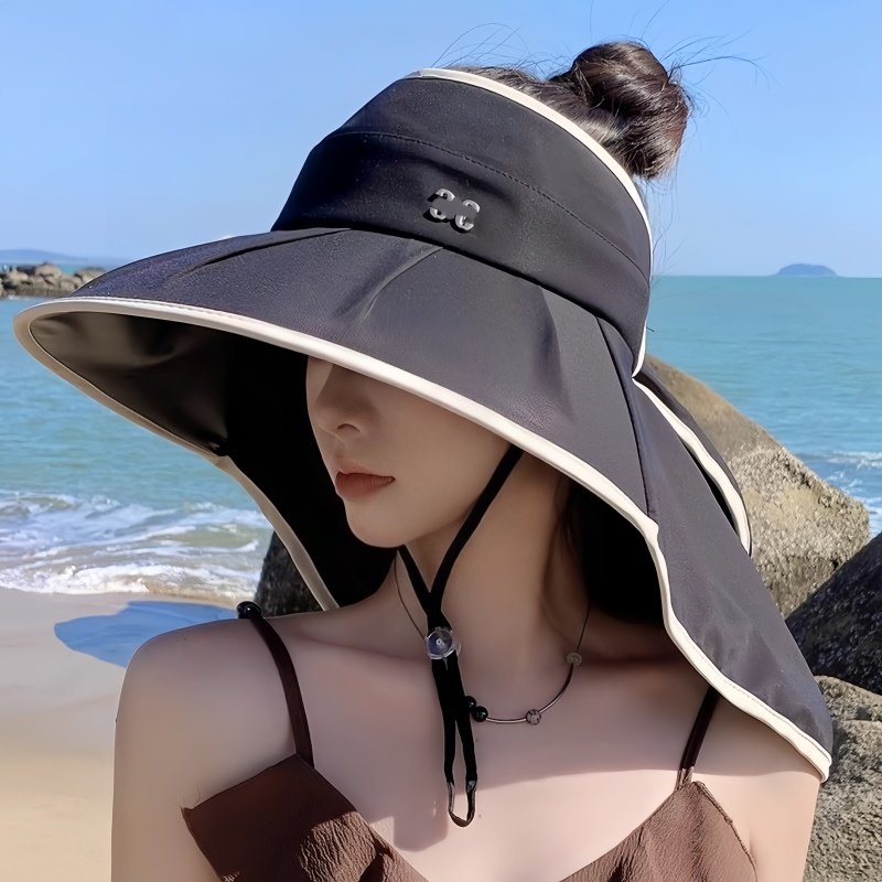防晒帽女大帽簷遮脸披肩抗UV夏季太阳骑行户外空顶遮阳登山帽子