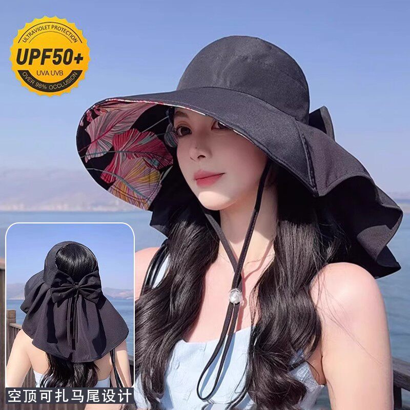 披肩渔夫帽女款夏季防紫外线遮阳帽大帽檐防晒帽户外护颈太阳帽子