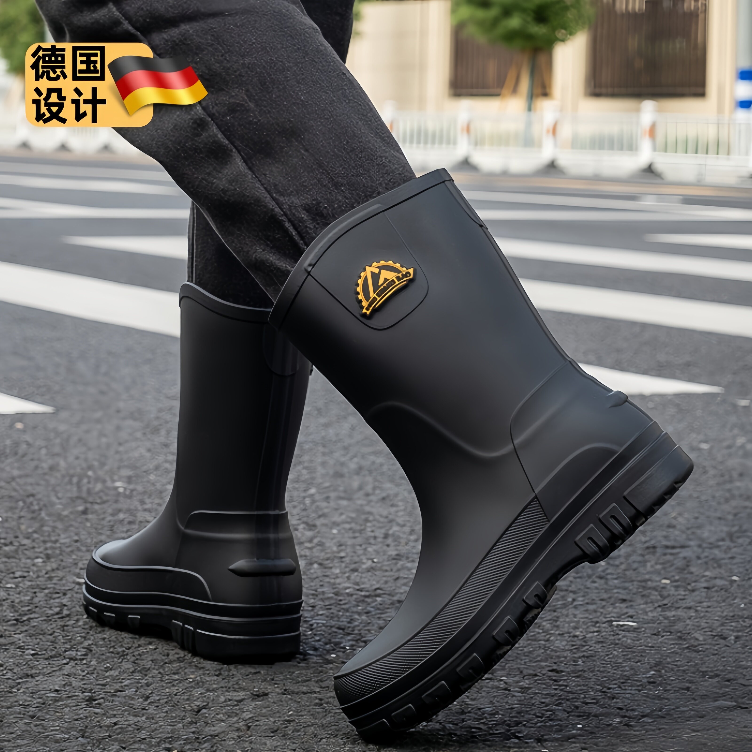 德国雨鞋男款2025新款男士防滑防水硅胶水鞋时尚加厚高中筒胶鞋