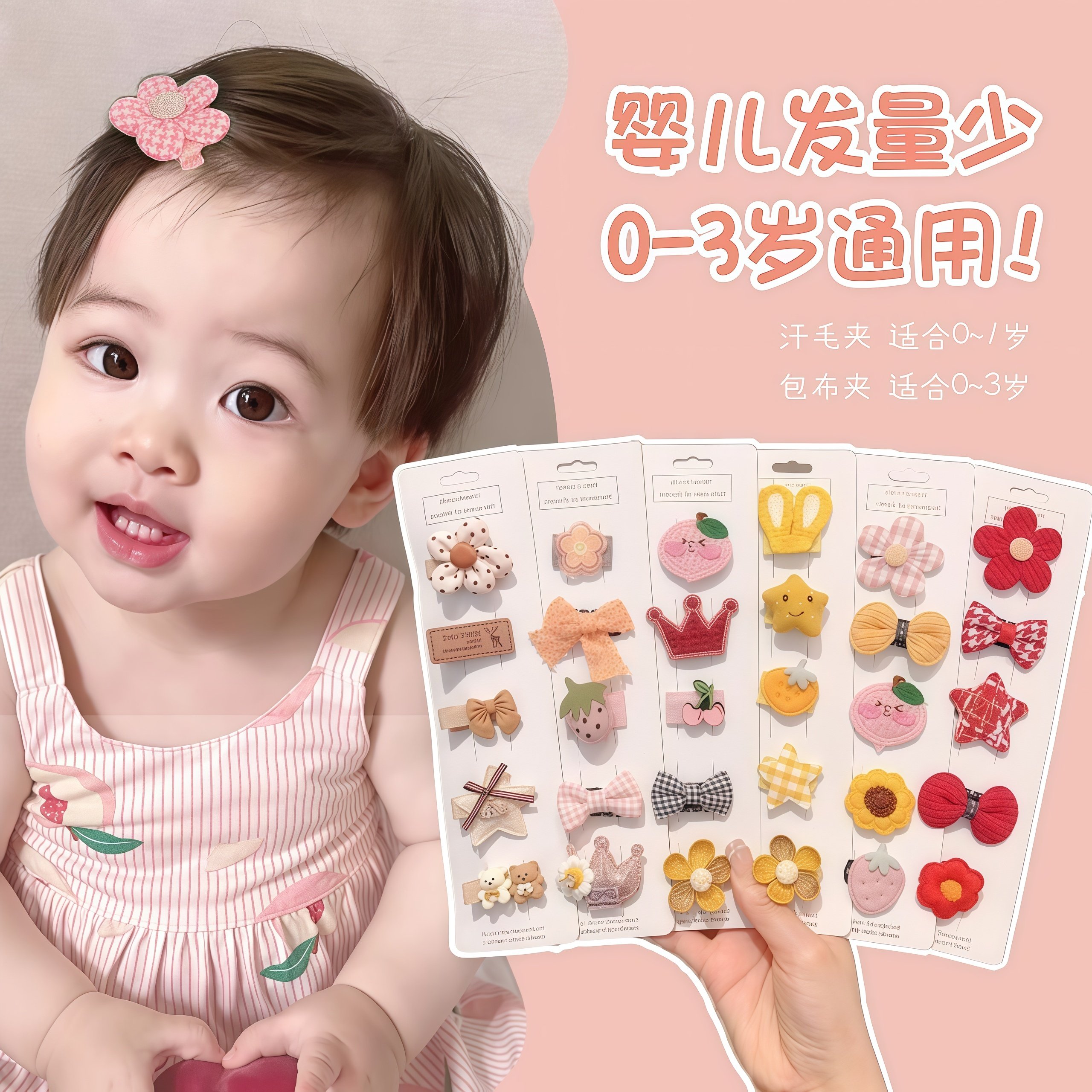 婴儿发夹汗毛夹女宝宝胎毛夹不伤发儿童碎发卡婴幼儿刘海夹子头饰