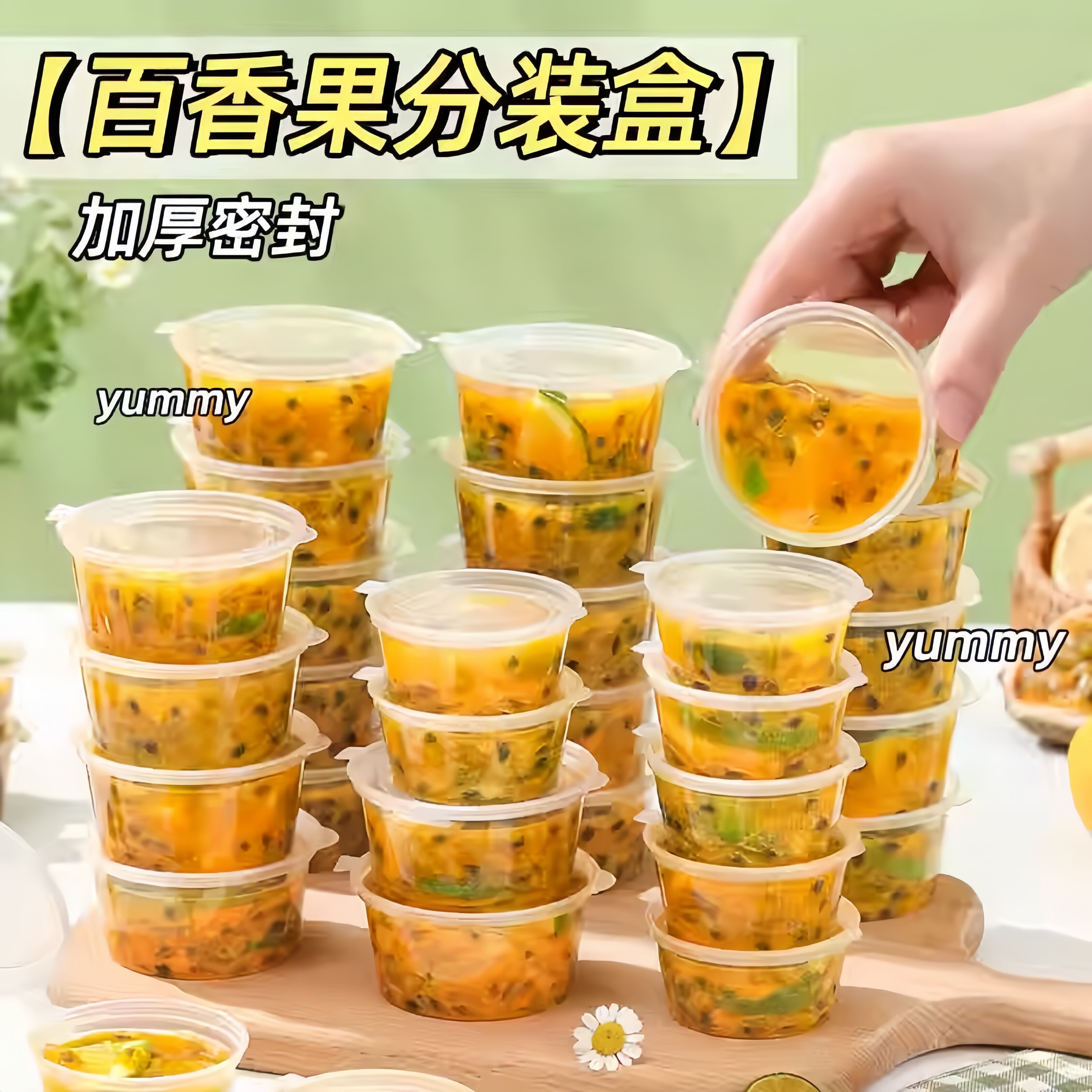 百香果分装盒一次性调味酱料盒食品级打包蘸料外带果茶密封小盒子