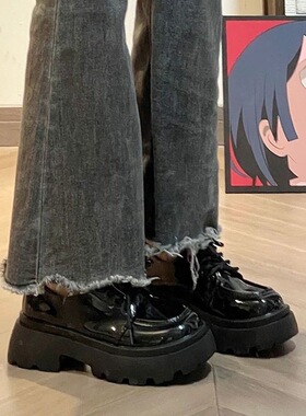 黑色厚底百搭系带小皮鞋2026春夏季学生新款复古英伦风日系jk鞋子