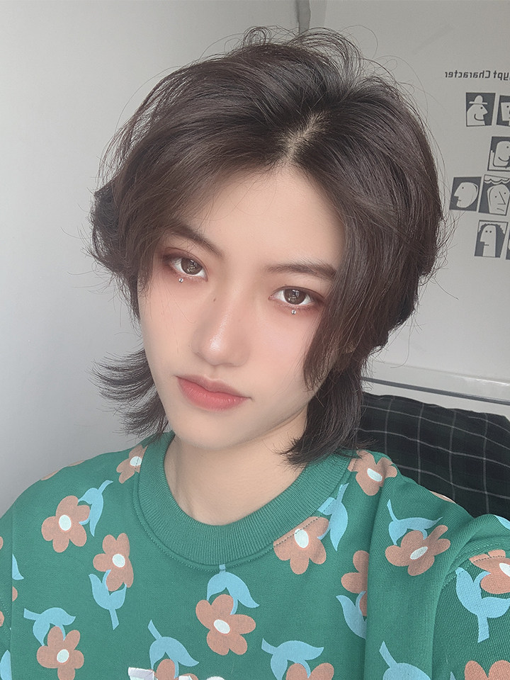 假发男士发片短发鱼头头套中长时尚短狼尾鲻鱼长男尾头帅气长发发