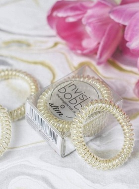 德国Invisi Bobble Slim 电话线发圈 金属色迷你极细发绳发饰 3条