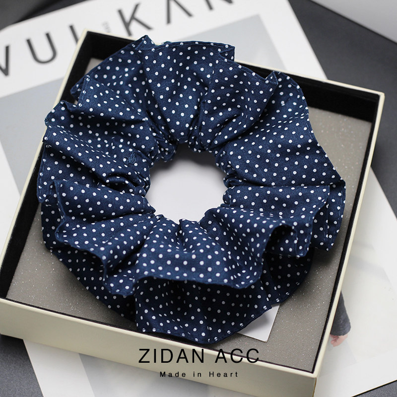 韩系蓝色时尚洋气波点扎头发圈女高级感头花低丸子头发饰马尾头绳