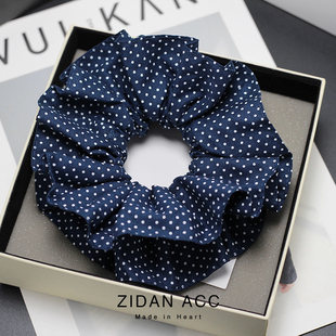 韩系蓝色时尚洋气波点扎头发圈女高级感头花低丸子头发饰马尾头绳