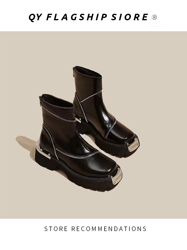 여성을위한 두꺼운 밑창 마틴 부츠 2024 가을 겨울 여성을위한 새로운 영국 스타일 스퀘어 발가락 캐주얼 첼시 부츠 레트로 오토바이 짧은 부츠