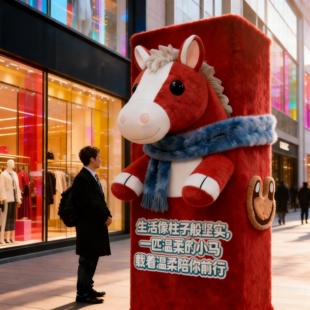 大型手工毛绒马包柱子墙面美学马年美陈装置空间装饰毛茸茸抱抱福