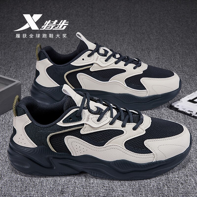 特步男鞋复古老爹鞋2026新款夏季网面透气运动鞋厚底休闲跑步鞋男