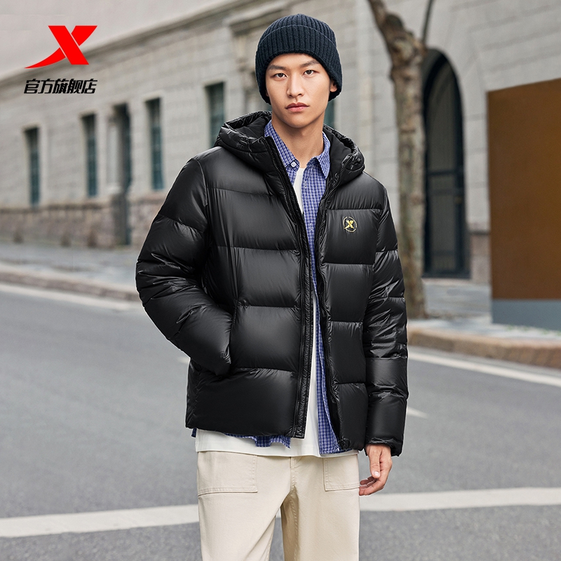 王鹤棣同款特步羽绒服官方旗舰店正品情侣款外套黑色2025冬季新款