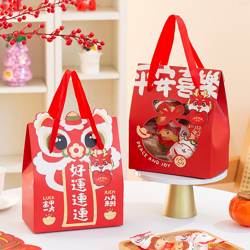 2026马年新品新年礼盒好运连连手提雪花酥饼干袋牛轧糖果镂空包装