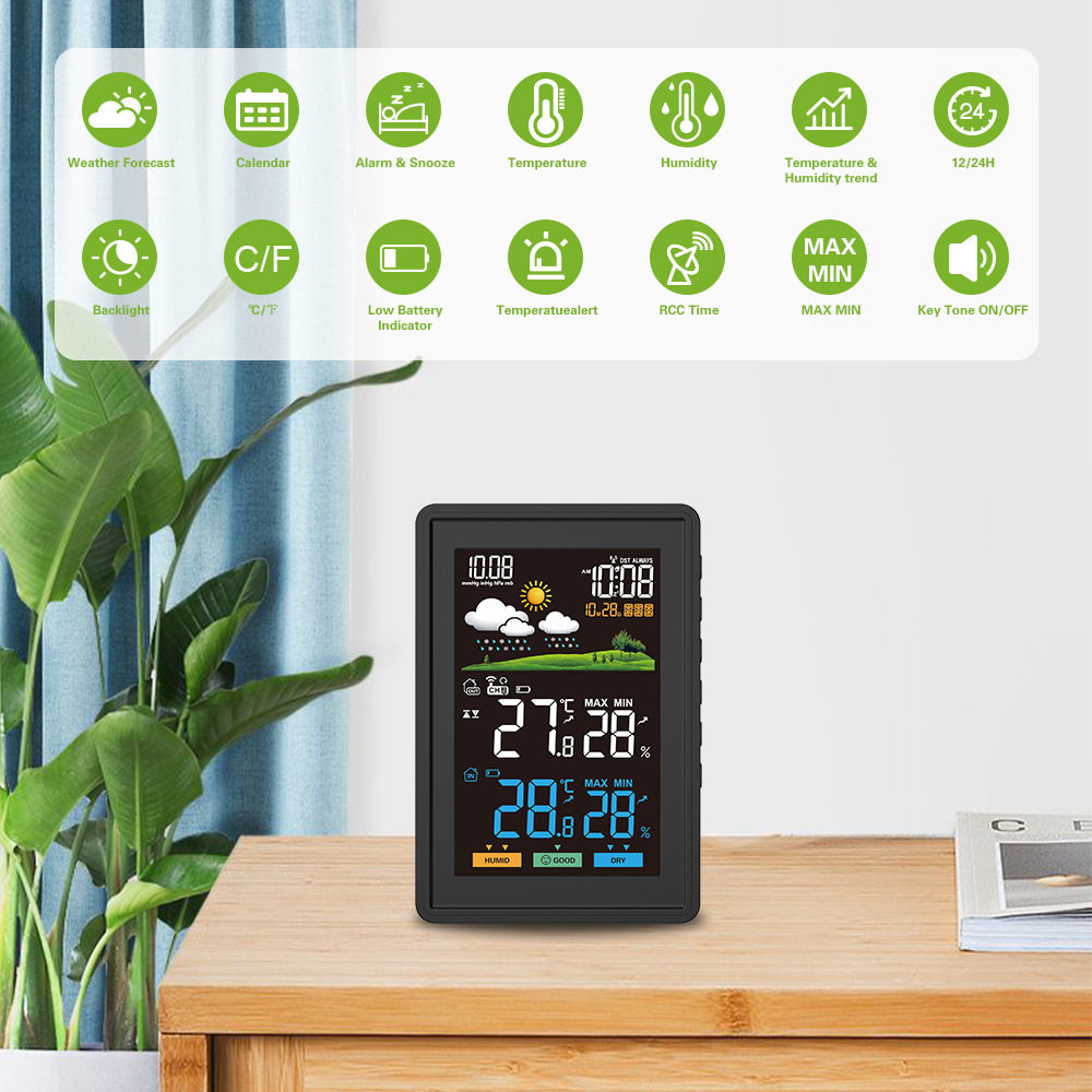 스팟 중립 2023 컬러 무선 온도 및 습도 측정기 일기 예보 알람 시계 시간 편안함 BALDR