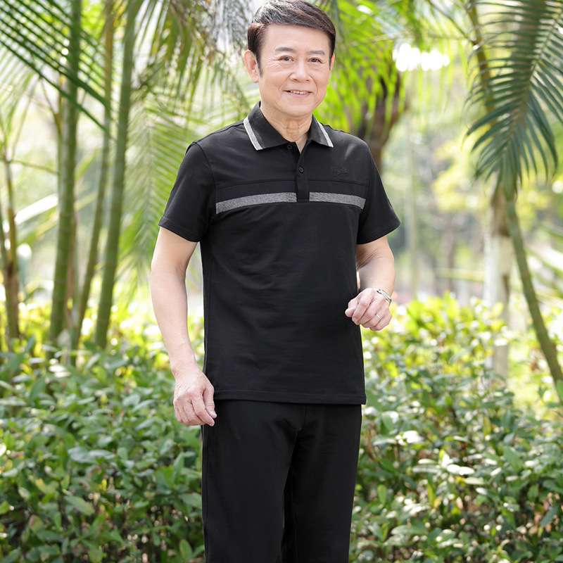 运动套装男夏季棉短袖爸爸夏装衣服中老年人休闲运动服两件套