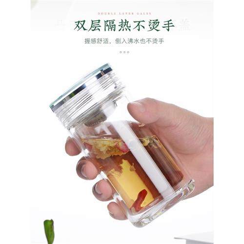 【精品好物】双层玻璃杯加厚隔热花茶女士水杯小巧便携茶杯男士矮