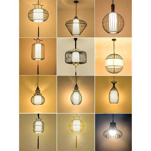高档新中式鸟笼灯笼吊灯创意铁艺餐厅吧台茶楼茶室火锅店酒店饭u.