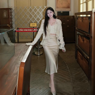 meme艺术生蕾丝上衣精致温柔套装 sweetie oL吊带镂空立体荷叶边