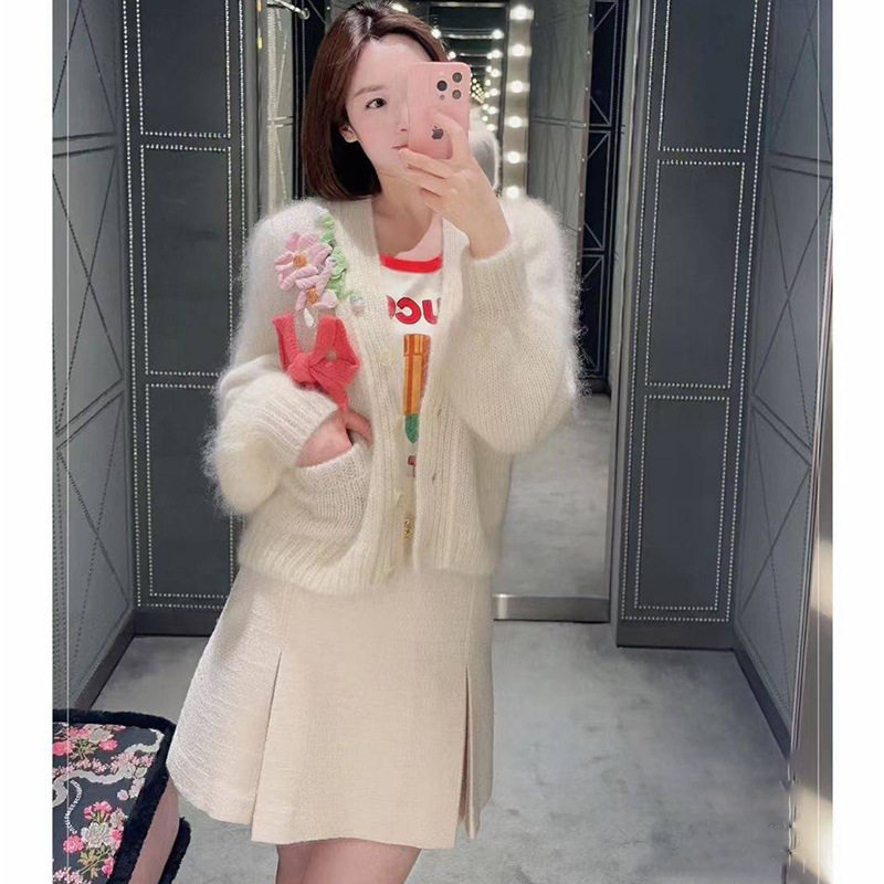 maSande甜美立体花朵白色长袖双