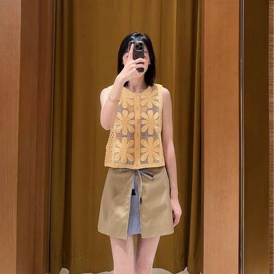 maSande2025春夏新款女装法式波嬉风镂空花朵针织马甲SFPCA01238