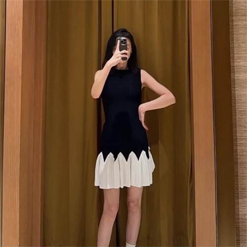 maSande2025早秋新款女装法式优雅拼接无袖针织连衣裙SFPRO04562