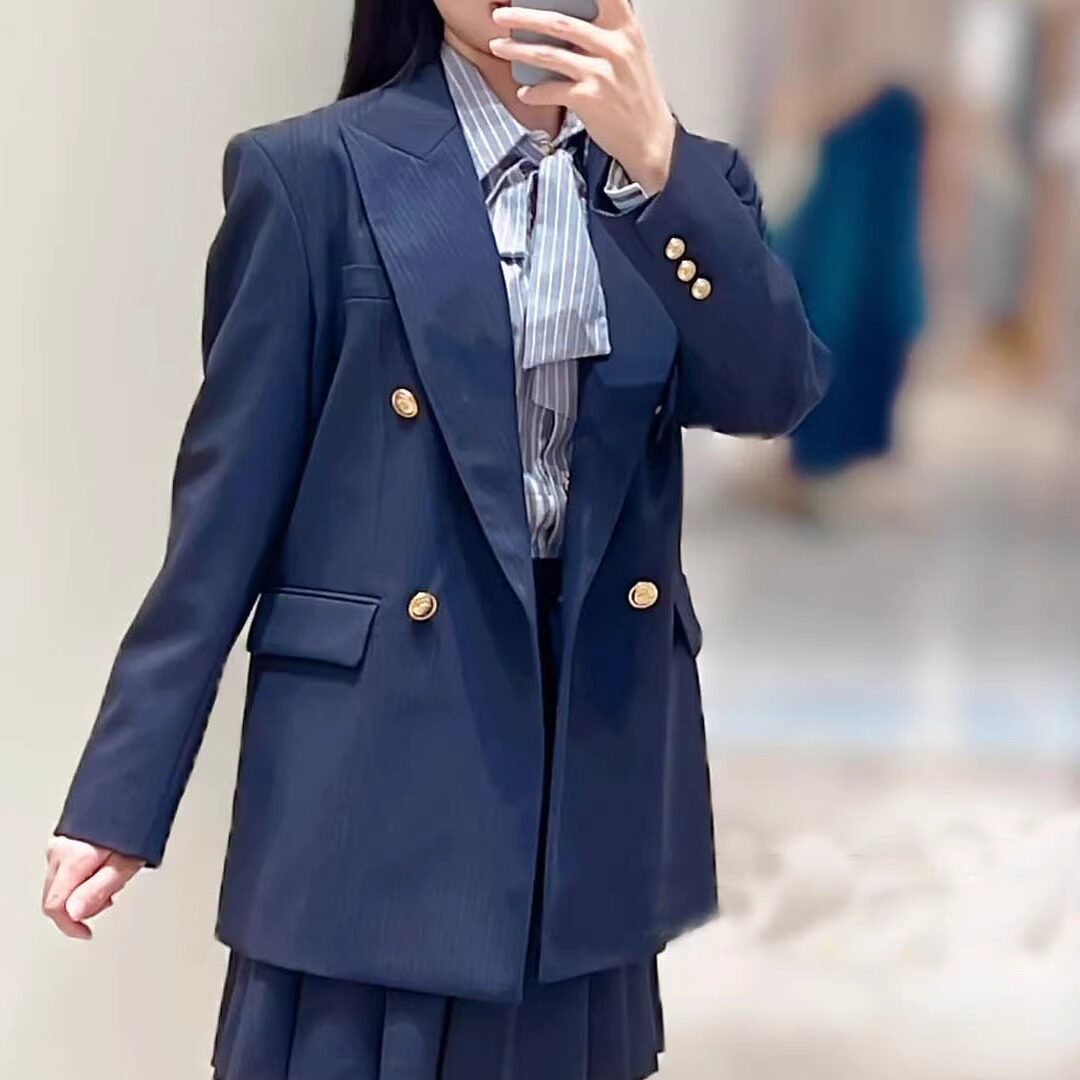 maSande2025秋冬新款女装法式通勤商务戗驳领双排扣西装外套SFPVE