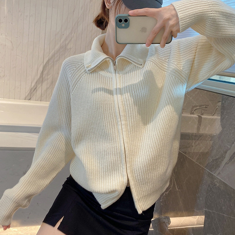 maSande温柔风双向拉链高领开衫毛衣女2022秋冬外穿宽松韩版搭显