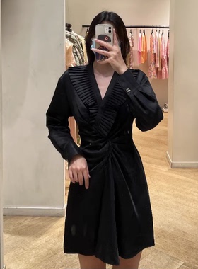 maSande 2021气质荷叶边V领褶皱收腰长袖连衣裙SFPRO01936