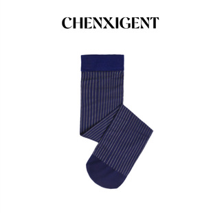 尘禧绅士藏青镜面条纹非ICK经典 袜 油光高弹中高筒西装