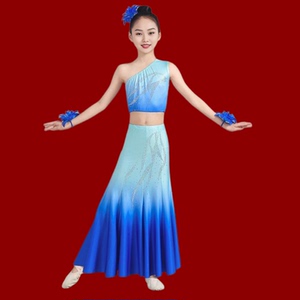 傣族舞蹈演出裙子女半身包臀长裙渐变艺考培训练习裙民族表演服饰