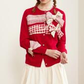 饰羊毛开衫 crème原创设计红色蝴蝶结装 blanc.ligne